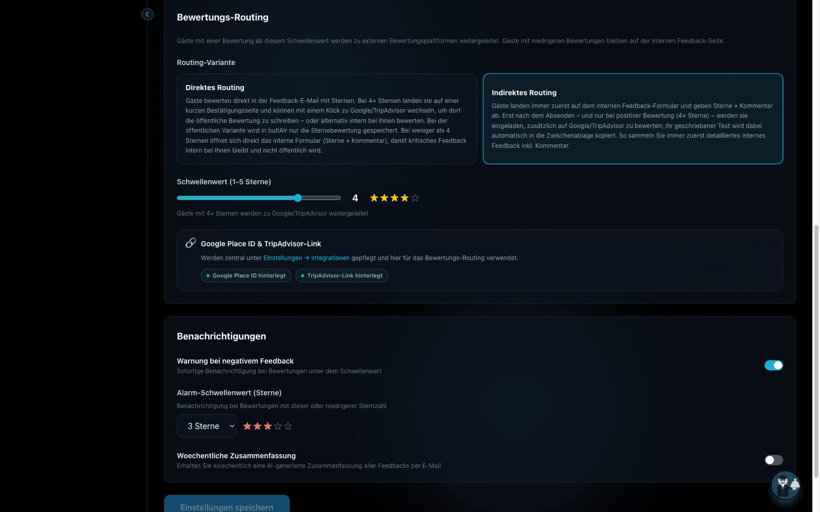 butlAIr Portal: Gästebewertung mit AI-Sentiment-Analyse pro Kategorie