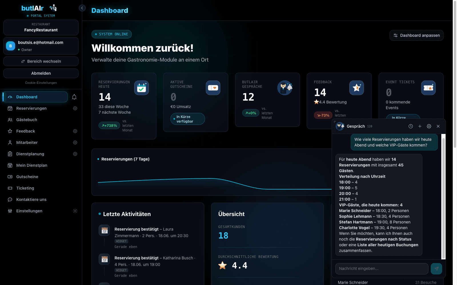butlAIr Portal: Chat-Assistent beantwortet Fragen in natürlicher Sprache