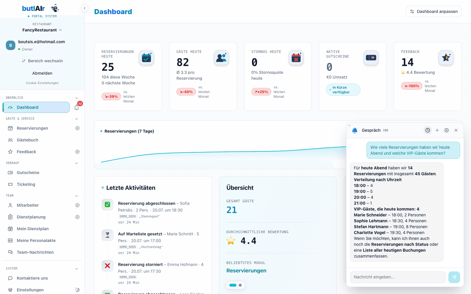 butlAIr Portal: Chat-Assistent beantwortet Fragen in natürlicher Sprache